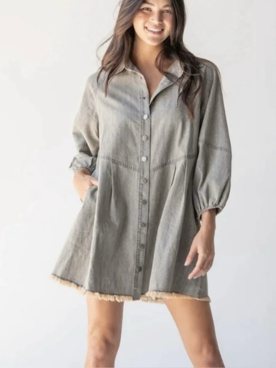 NATURAL LIFE Dresses & Skirts - Natural Life Melissa chambray denim dress size M stone gray boho peasant farm